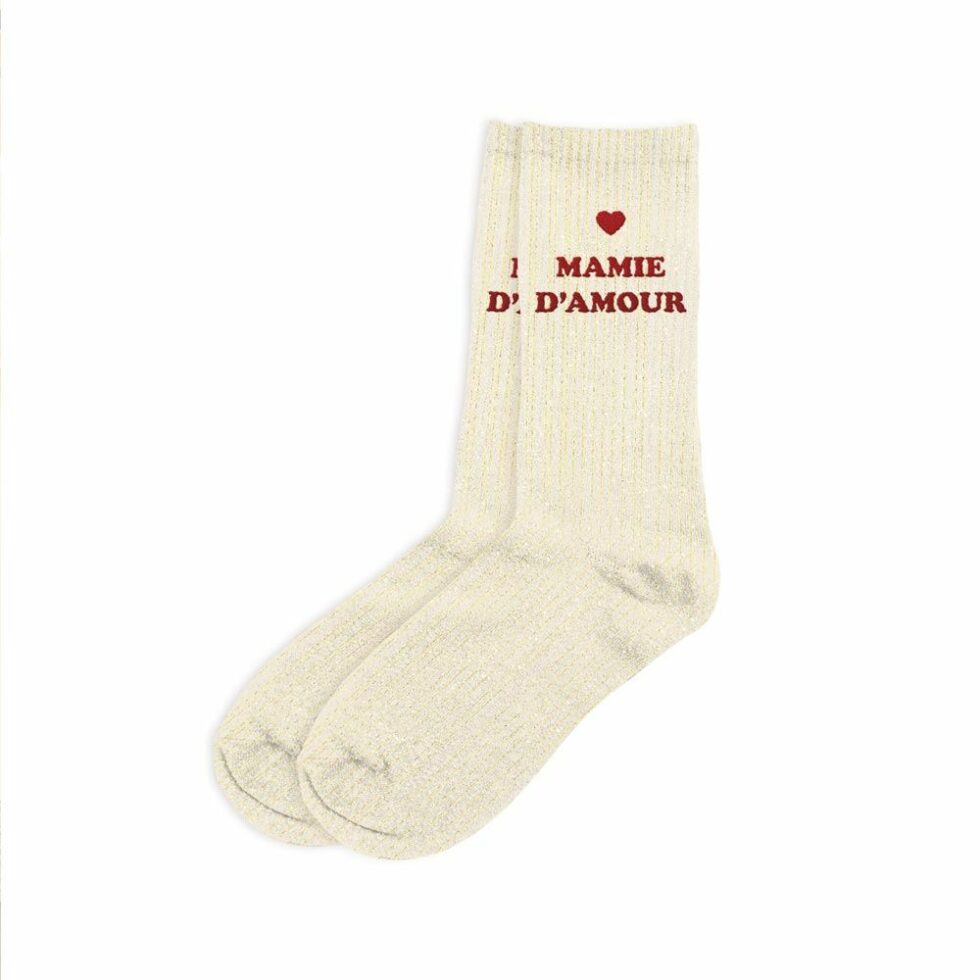 lebazaracaro-chaussettes-paillettes-mamie d'amour-coeur-écru
